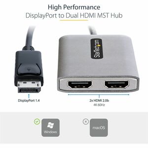 Startech.com Hub Concentrador Mst Displayport A 2 Puertos Hdmi 4k 60hz - Adaptador Divisor Con Cable De 30cm - Hub Mst Dp 1.4 Dsc Hbr3 - 3840 × 2160 - Displayport - 2 X Salida Hdmi - Usb - Image 8