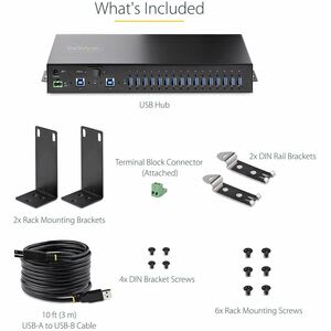 Startech.com Hub Usb 3.0 16 Puertos Industrial - Montaje En Rack/Superficie/Din - Carga Compartida 120w - Esd - Bloque De Terminal - 16 Total Usb Port(s) - Image 3