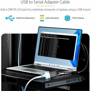 Startech.com Cable Adaptador Usb A Serial De 1m - Retención Com - Ftdi - Adaptador Usb-A A Db9 Rs232 - Win Mac Linux - Cable For Computadora De Escritorio, Portátil, Dispositivo Periférico, Monitor, Sensor, Escaner De Código De Barras, Impresora De Recibos, Dipositivo Pdv, Led, Señalización Digital, Computador - Extremo Prinicpal: 1 X Usb 2.0 Tipo A - Macho - 480mbit/S - Apantallado - Oro Conector Chapado - Negro