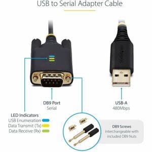 Startech.com Cable Adaptador Usb A Serial De 1m - Retención Com - Ftdi - Adaptador Usb-A A Db9 Rs232 - Win Mac Linux - Cable For Computadora De Escritorio, Portátil, Dispositivo Periférico, Monitor, Sensor, Escaner De Código De Barras, Impresora De Recibos, Dipositivo Pdv, Led, Señalización Digital, Computador - Extremo Prinicpal: 1 X Usb 2.0 Tipo A - Macho - 480mbit/S - Apantallado - Oro Conector Chapado - Negro
