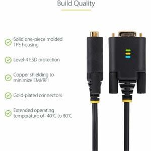 Startech.com Cable Adaptador Usb A Serial De 1m - Retención Com - Ftdi - Adaptador Usb-A A Db9 Rs232 - Win Mac Linux - Cable For Computadora De Escritorio, Portátil, Dispositivo Periférico, Monitor, Sensor, Escaner De Código De Barras, Impresora De Recibos, Dipositivo Pdv, Led, Señalización Digital, Computador - Extremo Prinicpal: 1 X Usb 2.0 Tipo A - Macho - 480mbit/S - Apantallado - Oro Conector Chapado - Negro