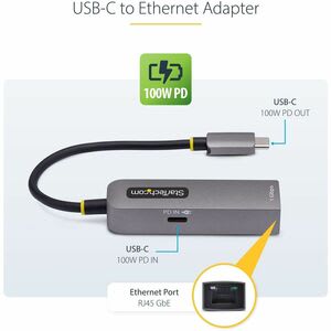 Startech.com Adaptador De Red Usb Tipo C A Ethernet - Adaptador De Red Externo Usb-C A Rj45 De 1gb - Usb 3.1 - Pd 100w De Paso - Win Mac - Usb 3.2 (1 Gen) Tipo C - Realtek Rtl8153b - 1 Puerto(s) - 1 - Par Trenzado