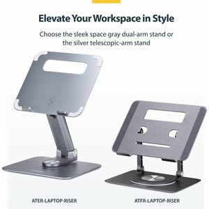 Startech.com Soporte Elevador De Laptop - Base Giratoria De 360 Para Escritorio - Altura E Inclinación Ajustable - Máx. 5kg - 4.99kg Capacidad De Carga - 5.8cm Altura X 21.8cm Ancho - Mesa, De Escritorio - Gris Anodizado - Aluminio - Plata - Para Portátil, Computador, Home, Oficina, Ultrabook, Workstation, Clase, Mostrador De Venta, Teclado, Mouse, Presentación - Giratoria, Rotación, Altura Ajustable, Inclinación Ajustable, Pórtatil, Compacto, Ergonómico, Bandeja Para Ordenador Portátil, Al