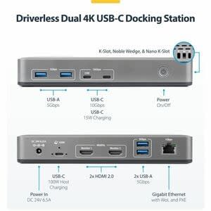 Startech.com Docking Station Usb-C De 2 Monitores Hdmi - 4k 60hz - Red Ethernet De 1gbps - Dock Multipantalla - Pd De 100w - 2 Pantallas Compatibles - 4k @ 60hz - 3840 X 2160 - 6 X Puertos Usb - 4 X Usb Type-A Ports - Usb Tipo-A - 2 X Usb Type-C Ports - Usb Tipo-C - 1 X Rj-45 Ports - Red (rj-45) - 2 X Puertos Hdmi - Hdmi - Cableado - Gigabit Ethernet - Windows 11, Windows 10, Ubuntu 24.04 - 100w Usb Power Delivery