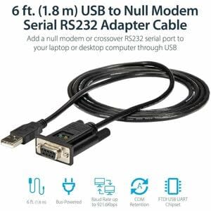 Startech.com Cable Adaptador De 1 Puerto Usb A Módem Nulo Null Serial Db9 Rs232 Dce Con Ftdi - Negro