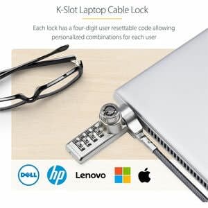 StarTech.com Startech.com Paquete De 10 Candados K-Slot De Llave Y Clave Numérica Para Laptop - Cables De Seguridad Antirrobo Con La Misma Llave - 1.98m Cable - Reiniciable - 4-Dígitos - Plata, Negro - Acero, Plástico - Para Portátil, Monitor, Impresora, Base De Conexión, Computadora De Escritorio, Computador Todo En Uno, Material De Laboratorio, Osciloscopio, Equipos De Prueba