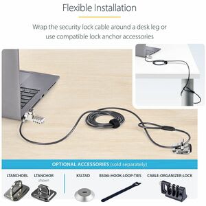 Startech.com Paquete De 10 Candados K-Slot De Llave Y Clave Numérica Para Laptop - Cables De Seguridad Antirrobo Con La Misma Llave - 1.98m Cable - Reiniciable - 4-Dígitos - Plata, Negro - Acero, Plástico - Para Portátil, Monitor, Impresora, Base De Conexión, Computadora De Escritorio, Computador Todo En Uno, Material De Laboratorio, Osciloscopio, Equipos De Prueba