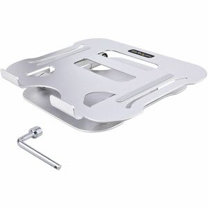 Startech.com Soporte Riser Ergonómico De Computadora Para Escritorio - Base Soporte Ergonómico Para Laptop De Altura Ajustable - Elevador - 9.98kg Capacidad De Carga - 11.9cm Altura X 22.6cm Ancho - Anodizado Plateado - Aluminio - Plata - 1