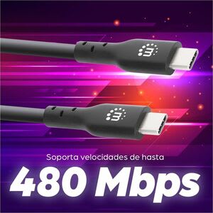 Manhattan Cable Usb-C V2.0, C-C 1.0m Negro 480mbps - Cable For Dispositivo Periférico, Pc, Mac, Portátil, Macbook Pro, Tableta, Cargador De Pared, Cargador Portátil - 480mbit/S - Moldeado - Apantallado - Níquel Conector Chapado - Níquel Contacto Chapado - Blindaje - 30 Awg - Negro