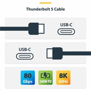 Startech.com Cable Thunderbolt 5 De 3m - 80gbps Hasta 120gbps - Pd 240w - 8k 60hz - Certificado - Compatible Tb4/Usb4 - Cable For Portátil, Macbook Pro, Monitor, Gpu Externa - 120gbit/S - Admite Hasta7680 X 4320 - Apantallado - Níquel Conector Chapado - Sin Halógeno - Negro