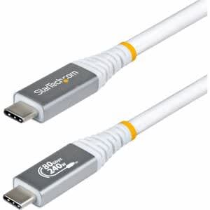 Startech.com Cable Usb4 50cm - Cable Usb-C Certificado Usb-If - 80gbps - 240w - 8k120/4k240 - Dp 2.1 - Compatible Con Thunderbolt - Blanco - Cable For Portátil, Dispositivo Usb, Base De Conexión, Cargador De Pared, Macbook, Macbook Pro, Pantalla, Dock, Monitor, Workstation - 80gbit/S - Admite Hasta7680 X 4320 - Apantallado - Níquel Conector Chapado - Blanco