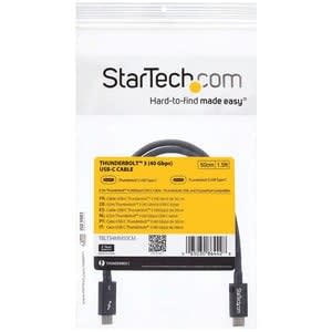 Startech.com Cable Thunderbolt 3 Pasivo 50cm - 40gbps - Pd 100w - 5k - Certificado - Compatible Usb4 / Modo Alt Dp - Thunderbolt 4 - Usb-C - Cable For Base De Conexión, Disco Duro Portátil, Monitor, Chromebook, Macbook, Portátil, Smartphone, Computador - 40gbit/S - Apantallado - Níquel Conector Chapado - Negro