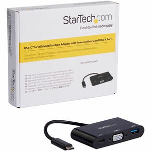 Startech.com Adaptador Multifunción De Viajes Usb-C A Vga Con Entrega De Potencia (power Delivery) Y Puerto Usb-A - Mini Docking Station - 3 X Puertos Usb - 3 X Usb 3.0 - Usb Tipo-C - Vga - Thunderbolt - Cableado