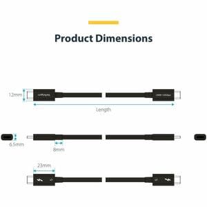 Startech.com Cable Thunderbolt 5 Certificado De 80cm - 80/120gbps - Pd De 240w - 8k 60hz - Compatible Con Tb4/Usb-C - Cable For Portátil, Macbook Pro, Monitor, Gpu Externa, Pantalla, Dock - 120gbit/S - Admite Hasta7680 X 4320 - Apantallado - Níquel Conector Chapado - Sin Halógeno - Negro