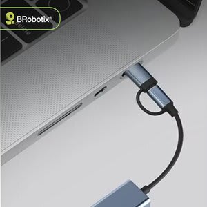 BRobotix Brobotix Convertidor Usb V3.0 A Rj45 Que Agrega Conexión Ethernet Gigabit A Dispositivos Sin Puerto Lan. Incluye Conectores Usb-A Y Usb-C Intercambiables, Led Indicador Y Diseño Portátil Plug-And-Play, Compatible Con Windows E Ios, Color Plata.