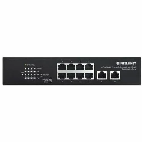 Switch Gigabit Con 8 Puertos Poe+ Y 2 Puertos Gigabit Rj45 De Enlace Ascendente - Intellinet