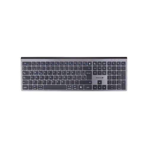 Teclado Hefestos Recargable, Multipunto Bluetooth Color Plata, Techzone Conecta Dos Dispositivos Simultáneamente Al Teclado Y Cambia De Pantalla Con Solo Un Clic.