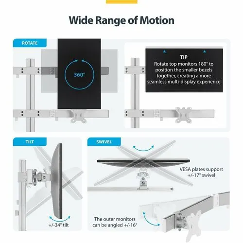 Startech.com Brazo Soporte De Escritorio Con Travesaño Para 6 Monitores - Soporte Vesa Para Pantallas De 32" - 8kg Cada Una - Dos Postes - Altura Ajustable - 6 Pantalla(s) Admitidas - 43.2cm A 81.3cm (32") Para Pantalla Plana - 47.90kg Capacidad De Carga - 75 X 75, 100 X 100 - Compatible Con Montura Vesa - Aluminio, Acero, Plástico - 1 - Image 4