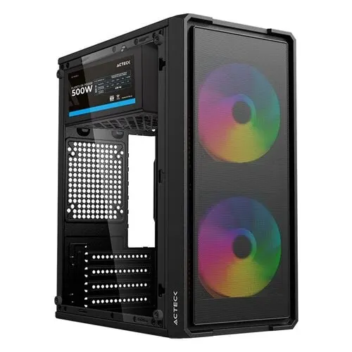 Gabinete Mini Torre Doom Ultra Mesh Gi750m / Max Mb M-Atx Fuente Atx 500w / 2x Usb A 2.0 + 2xfan 120mm Frgb Molex / Panel Izq Cristal + Frente Mesh / Negro