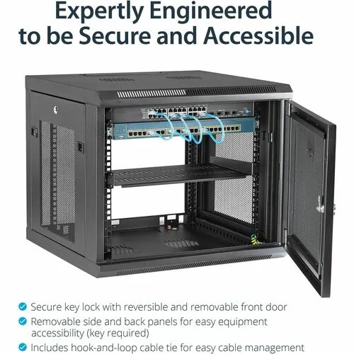 Startech.com Gabinete Rack De Pared Para Servidores 9u 19" 4 Postes Estante 1u - Rack De Servidores De Montaje En Pared - Malla De Acero, Acero - 90kg Capacidad De Peso Estático - Image 2