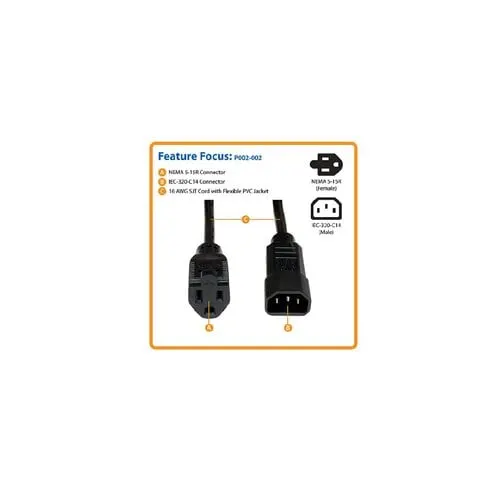 Tripp Lite Series Cable De Alimentación De Ca Para Computadora Nema 5-15r A C14 - 13a, 125v, 16 Awg, 61 Cm [2 Pies], Negro - Image 3