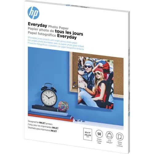 Hp Everyday Photo Paper, Glossy, 52 Lb, 8.5 X 11 In. (216 X 279 Mm), 50 Sheets