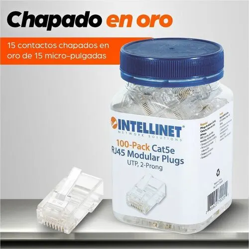 Intellinet Plug Rj45 Cat 5e Utp Multifilar 100 Pzas - Intellinet Plug Rj45 Cat 5e Utp Multifilar 100 Pzas