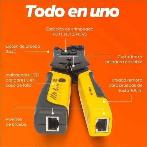 Pinza P/Crimpear Rj11/Rj45 C/Probador - 220mm Longitud - 513g - Luz Led
