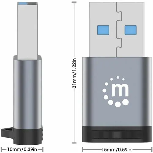 Adaptador Usb-C V3.2 Gen1, Am-Ch, 5gbps 3a - Níquel Contacto - Negro, Gris