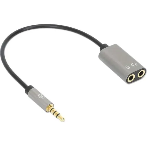 Manhattan 356107 20cm Minifono Cable De Audio - Cable For Dispositivo De Audio, Micrófono, Auriculares, Auricular, Smartphone, Tableta, Portátil, Altavoz, Mando De Juego, Macbook, Playstation 4, ... - Cable Divisor - Oro Contacto Chapado - 28 Awg - Negro