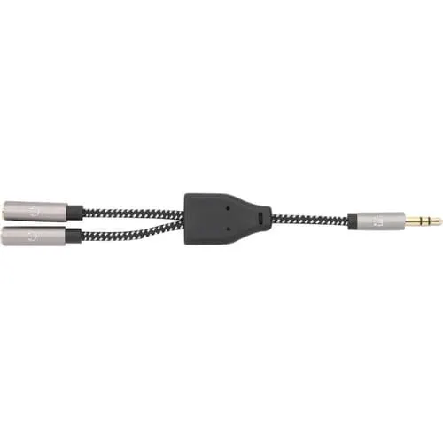 Manhattan 15cm Aux Cable De Audio - Cable For Dispositivo De Audio, Auricular, Portátil, Ipad, Teléfono, Tableta, Smartphone, Ipod, Reproductor Mp3 - Cable Divisor - Oro Contacto Chapado - 28 Awg - Negro/Plata