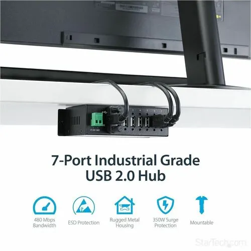 Startech.com Adaptador Concentrador Hub Usb 2.0 De 7 Puertos Reforzado Industrial Con Alimentación - 7 Total Usb Port(s) - 7 Usb 2.0 Port(s) - Pc, Mac - Image 2