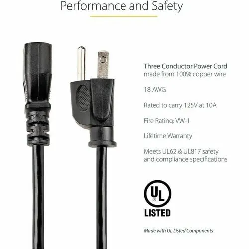 Startech.com Cable De 3m De Alimentación De Computadora, Nema 5-15p A C13, 10a 125v, 18awg, Cable De Alimentación De Repuesto - Para Computadora De Escritorio, Escáner, Impresora, Monitor - Nema 5-15p - Negro - 1 Solamente - Image 6