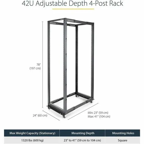 Startech.com Rack 42u Móvil De Marco Abierto De 4 Postes Para Servidores - Rack De 19 Pulgadas - Ruedas O Patas Niveladoras - Acero, Acero Laminado En Frío - 600kg Capacidad De Peso Estático - Image 7