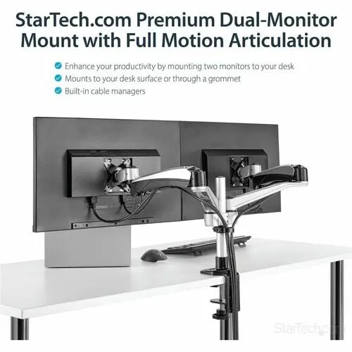 Startech.com Soporte Para Dos Monitores Con Brazos Móviles - Apilable - Brazos Intercambiables Con Ajuste De Altura Por Muelle - Altura Ajustable - 2 Pantalla(s) Admitidas - 76.2cm (30") Para Pantalla Plana - 18kg Capacidad De Carga - 75 X 75, 100 X 100 - Acero, Aluminio, Plástico - 1 Solamente - Image 2