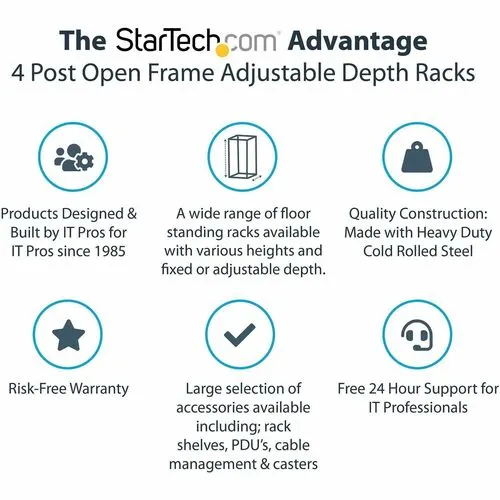 Startech.com Rack 25u Móvil De Marco Abierto De 4 Postes Para Servidores - Rack De 19 Pulgadas - Ruedas O Patas Niveladoras - Acero, Acero Laminado En Frío - 544.30kg Capacidad De Peso Estático - Image 6