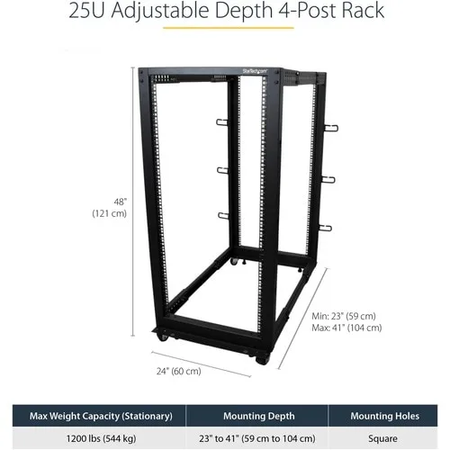 Startech.com Rack 25u Móvil De Marco Abierto De 4 Postes Para Servidores - Rack De 19 Pulgadas - Ruedas O Patas Niveladoras - Acero, Acero Laminado En Frío - 544.30kg Capacidad De Peso Estático - Image 10