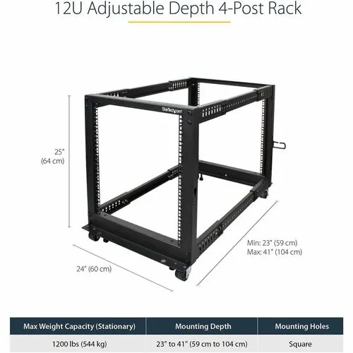 Startech.com Rack 12u Móvil De Marco Abierto De 4 Postes Para Servidores - Rack De 19 Pulgadas - Ruedas O Patas Niveladoras - Acero, Acero Laminado En Frío - 544g Capacidad De Peso Estático - Image 4