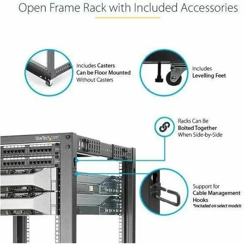 Startech.com Rack 12u Móvil De Marco Abierto De 4 Postes Para Servidores - Rack De 19 Pulgadas - Ruedas O Patas Niveladoras - Acero, Acero Laminado En Frío - 544g Capacidad De Peso Estático - Image 10