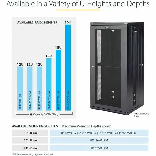 Startech.com Gabinete Rack De Pared Para Servidores 12u 19" 4 Postes Y Estante 1u - Rack De Servidores - Montaje En Pared - Acero, Malla De Acero - 90kg Capacidad De Peso Estático - Image 2
