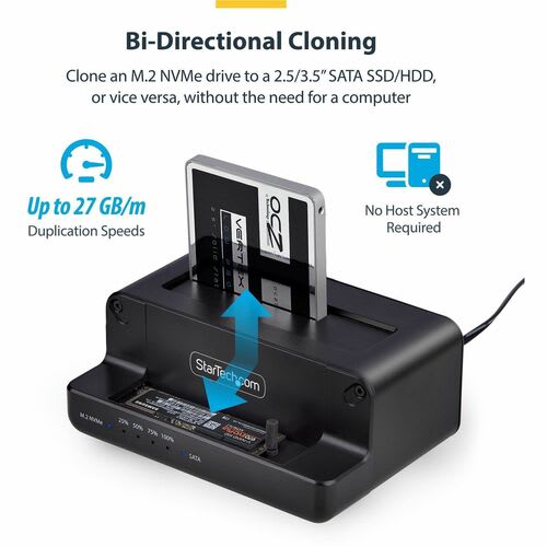 StarTech.com Startech.com Clonador Nvme M.2 A Sata De 2.5/3.5 - Dock Duplicador Autónomo De 2 Bahías Para Ssd - Bidireccional Nvme A Sata / Sata A Nvme