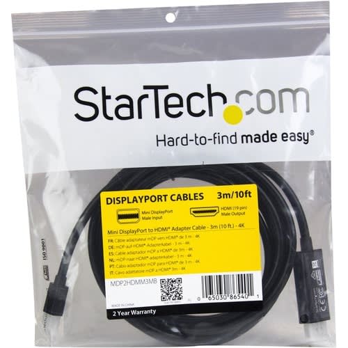 StarTech.com Startech.com Cable Conversor Mini Displayport A Hdmi 3m - Video 4k 30hz - Adaptador Mdp A Hdmi - Thunderbolt - Convertidor Minidp A Hdmi - Cable For Proyector, Ultrabook, Dispositivo De Audio/Vídeo, Workstation, Portátil, Macbook, Macbook Air, Mac Mini, Dock, Portátil - Admite Hasta1920 X 1200 - Negro