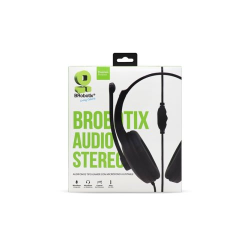 BRobotix Brobotix Diadema Alambrica Tipo Gamer Con Micrófono - Altura De Auriculares Ajustables, Almohadillas Acolchadas, Micrófono Ajustable, 1 Conector 3.5 Mm Para Microfono Y Audio - Control De Volumen - Color Negro