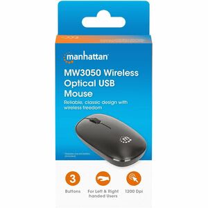 Manhattan Mouse Manhattan Mw3050 Tama?o Completo - Radiofrecuencia - Usb Tipo A - óptico - 3 Botón(es) - Negro - Inalámbrico - 10m - 2.40ghz - 1200 Dpi - Rueda De Desplazamiento - Simétrico - 1 X Aa Battery Supported