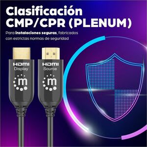 Manhattan Manhattan 10m Fibra óptica Híbrida Cable A/V - Cable For Dispositivo De Audio/Vídeo, Señalización Digital, Sistema De Entretenimiento En Casa, Tv, Proyector, Monitor, Pc, Receptor De Audio Digital, Consola De Juegos, Playstation, Xbox One, ... - 48gbit/S - Admite Hasta7680 X 4320 - Oro Contacto Chapado - Cmp, Plenum - 30 Awg - Negro