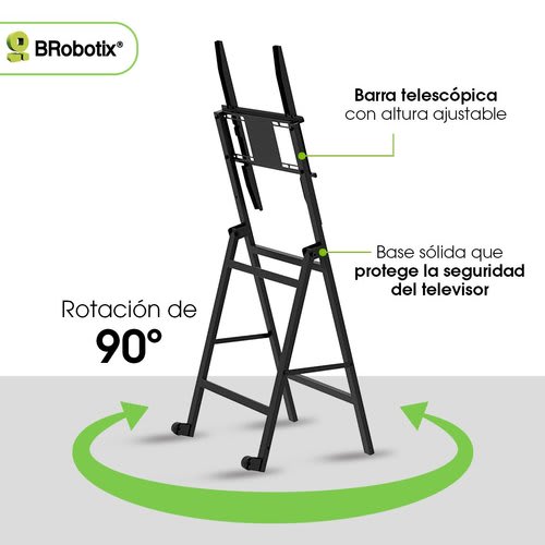 BRobotix Brobotix Soporte De Piso Móvil Para Tv De 32"a 86" Para Posición Horizontal Y Vertical, Flip Plegable, Soporta Hasta 50 Kg. - Vesa 200x200 - 200x300 - 200x400 - 200x600 - 300x300 - 300x400 - 300x600 - 400x400 - 600x400. Smart Tv, Soporte Para Tv , Soporte Para Pared Tv, Soporte Tv, Soporte Universal, Pantalla Tv, Carro Pantalla, Carrito Pantalla, Movil. Compatible Con Pantallas Lg®, Hisense®, Samsung® , Sansui®. Soporte Móvil Para Tv, Carro Para Tv, Carro Para Pantallas, Soporte De Tv Tipo Carro, Carro De Transporte Para Televisor, Carrito Para Tv, Carro Multimedia, Carrito Soporte Móvil, Carro Pantallas, Soporte Tv Tipo Carro, Pulgadas, Smart Tv, Smart Led Lcd, Vesa, Pantalla De Plasma.