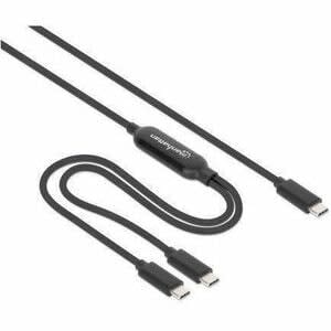 Manhattan Cable De Carga Usb-C Doble 100 W, 2 M (7 Ft), Usb-C Macho A Dos Usb-C Macho, Cable Divisor De Alimentación Inteligente, Carga Dos Dispositivos Desde Un Puerto Usb-C Pd, Cubierta Trenzada, Bota De Aluminio, Negro. Carga Dos Dispositivos Desde Un Solo Conector - Cable For Portátil, Netbook, Cargador De Automóvil, Teléfono Móvil, Cargador De Pared, Macbook, Dispositivo Usb, Ipad Pro, Chromebook, Macbook Pro, Mando De Juego - Cable Divisor - Níquel Contacto Chapado - 32/22 Awg - N