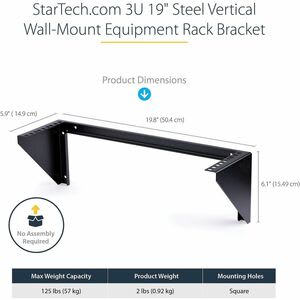 StarTech.com Startech.com Rack Vertical Fijo Mural 3u De 19 Pulgadas Para Servidores - Bracket De Pared Para Panel De Parcheo - Carga De 68kg