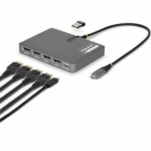 StarTech.com Startech.com Adaptador Usb-C A 4x Pantallas Displayport - Dp 4k 60hz - Pd 140w De Paso Para Carga De Laptops - 1x Puerto Usb 2.0 - Taa - 4 Pantallas Compatibles - 4k @ 60hz, 4k @ 144hz, 4k @ 120hz, 8k @ 60hz - 3840 X 2160, 7680 X 4320, 10240 X 4320 - 2 X Puertos Usb - 1 X Usb 2.0 - 1 X Usb Type-A Ports - Usb Tipo-A - 1 X Usb Type-C Ports - Usb Tipo-C - Displayport - Cableado - Windows 11, Windows 10, Windows 8, Windows 7, Mac Os X 10.11 El Capitan, Mac Os X 10.12 Sierra, Mac Os X 10.14 Moja