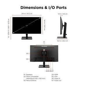 Viewsonic Monitor Led Viewsonic Va2748-Mhj 27" (68.6cm) Clase Full Hd - 16:9 - 27" (68.6cm) Viewable - Tecnología Conmutación En El Mismo Plano (in-Plane Switching, Ips) - Led Retroiluminación - 1920 X 1080 - 16,7 Millones De Colores - 300cd/M² - 1ms - 120hz Frecuencia De Actualización - Altavoces - Giratoria, Altura, Pivote, Inclinable - Hdmi - Vga - Compatible Con Montura Vesa